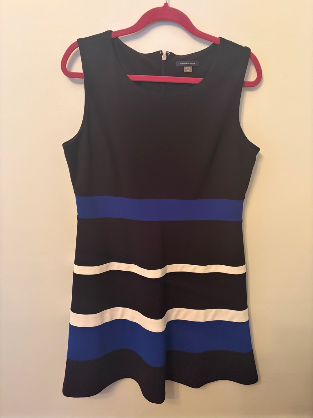 Tommy Hilfiger Black, Royal Blue & White Striped Sleeveless Mini Dress